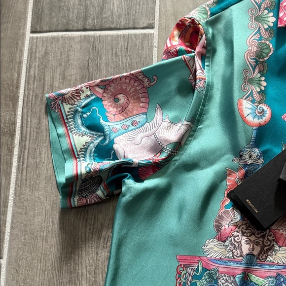 Versace Men's Teal and Pink Baroque Print Shirt - Picture 7 of 11